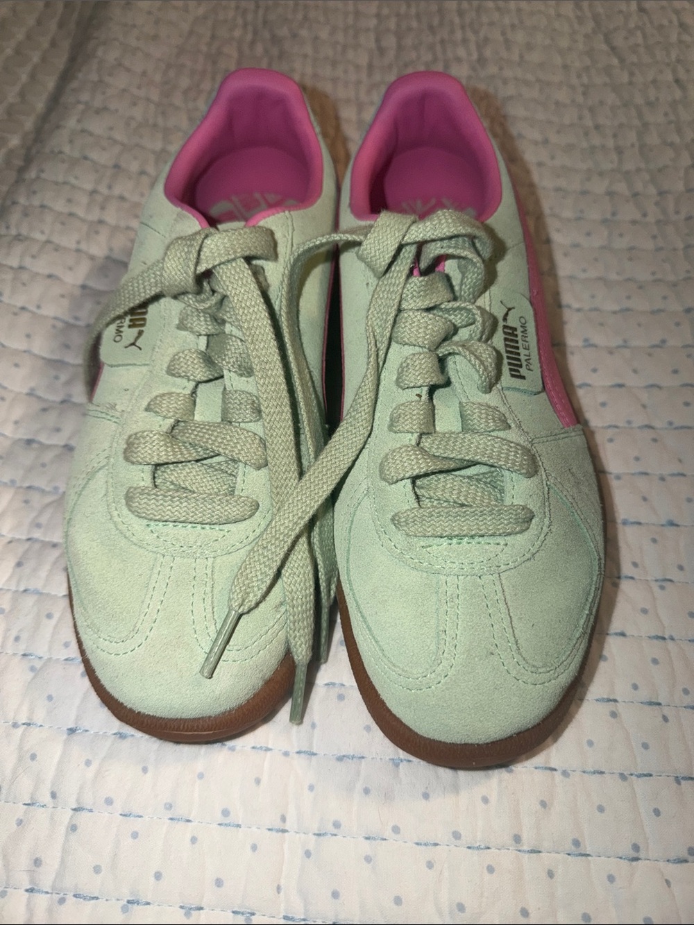 Puma Mint Green Suede Sneakers with Pink Lining